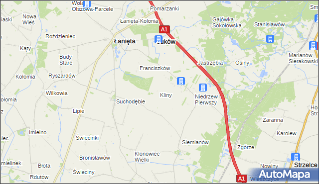 mapa Kliny gmina Łanięta, Kliny gmina Łanięta na mapie Targeo