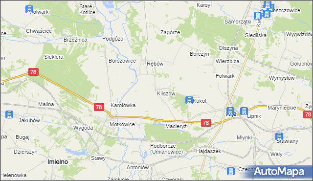 mapa Kliszów gmina Kije, Kliszów gmina Kije na mapie Targeo