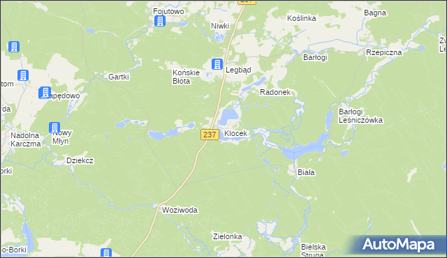 mapa Klocek, Klocek na mapie Targeo