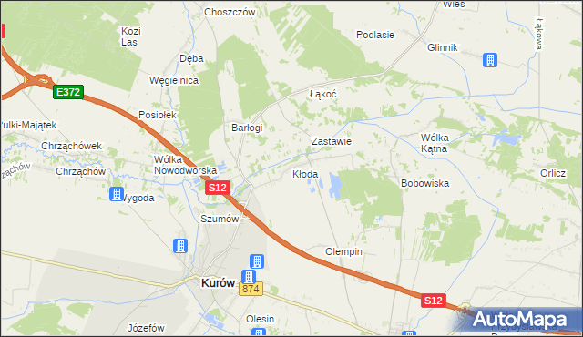 mapa Kłoda gmina Kurów, Kłoda gmina Kurów na mapie Targeo