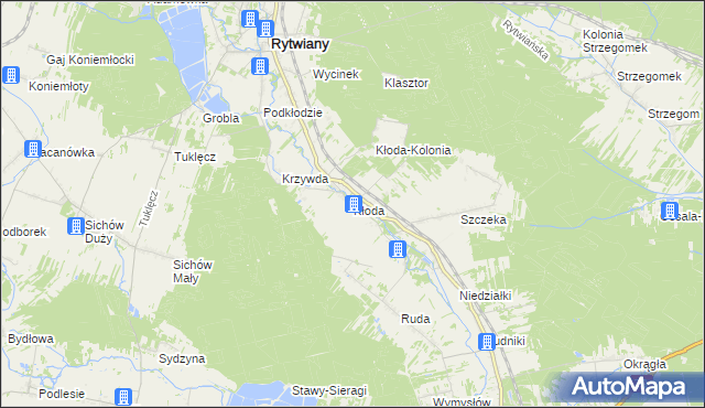 mapa Kłoda gmina Rytwiany, Kłoda gmina Rytwiany na mapie Targeo