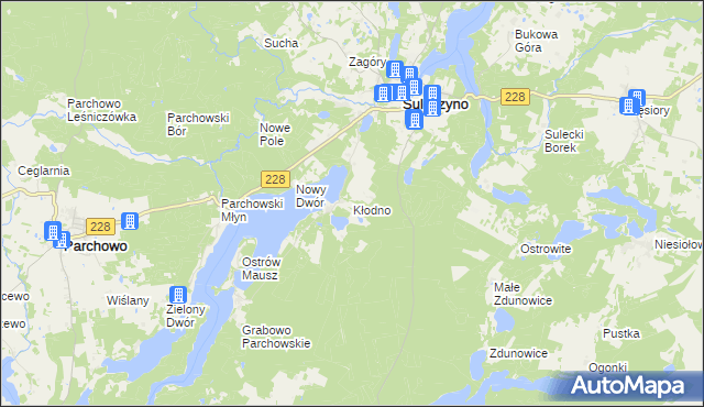 mapa Kłodno gmina Sulęczyno, Kłodno gmina Sulęczyno na mapie Targeo