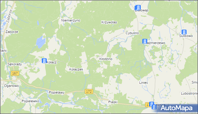mapa Kłodzino gmina Barwice, Kłodzino gmina Barwice na mapie Targeo