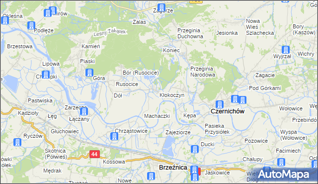 mapa Kłokoczyn gmina Czernichów, Kłokoczyn gmina Czernichów na mapie Targeo