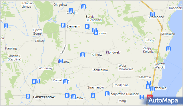 mapa Klonów gmina Goszczanów, Klonów gmina Goszczanów na mapie Targeo