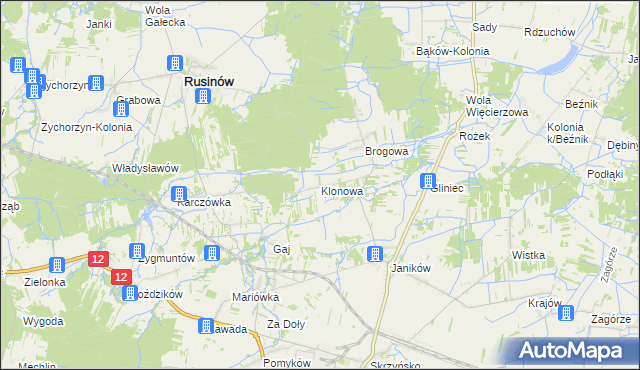 mapa Klonowa gmina Rusinów, Klonowa gmina Rusinów na mapie Targeo