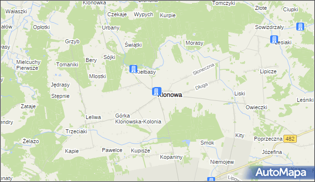 mapa Klonowa powiat sieradzki, Klonowa powiat sieradzki na mapie Targeo