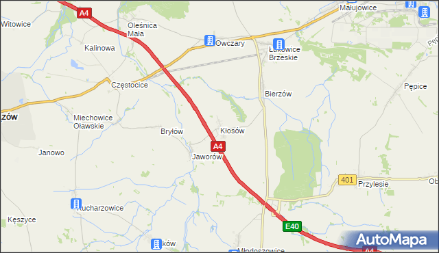 mapa Kłosów gmina Wiązów, Kłosów gmina Wiązów na mapie Targeo