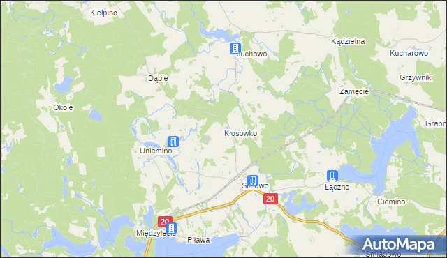 mapa Kłosówko gmina Borne Sulinowo, Kłosówko gmina Borne Sulinowo na mapie Targeo