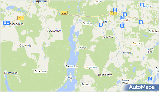 mapa Kłosy gmina Czarna Dąbrówka, Kłosy gmina Czarna Dąbrówka na mapie Targeo