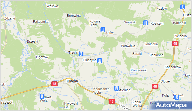 mapa Kłudno gmina Klwów, Kłudno gmina Klwów na mapie Targeo