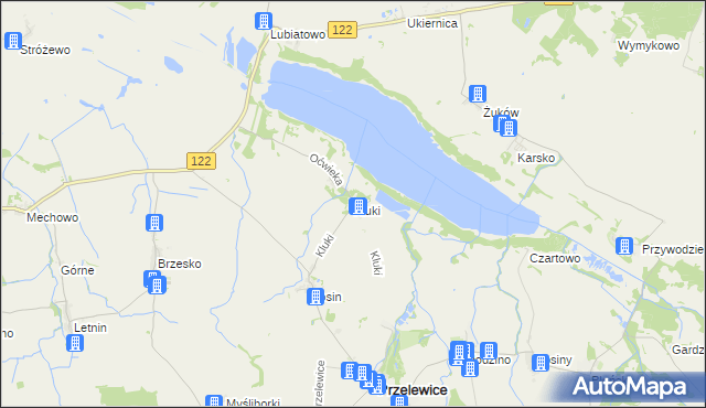 mapa Kluki gmina Przelewice, Kluki gmina Przelewice na mapie Targeo