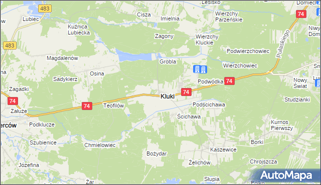 mapa Kluki powiat bełchatowski, Kluki powiat bełchatowski na mapie Targeo