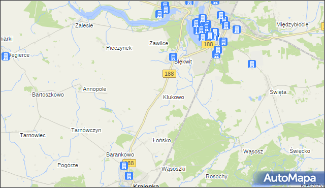 mapa Klukowo gmina Złotów, Klukowo gmina Złotów na mapie Targeo