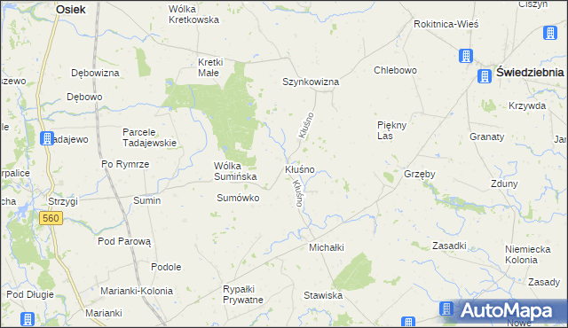 mapa Kłuśno, Kłuśno na mapie Targeo