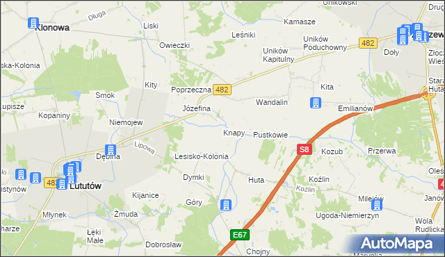 mapa Knapy gmina Lututów, Knapy gmina Lututów na mapie Targeo