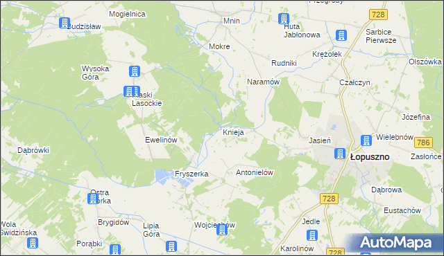 mapa Knieja gmina Łopuszno, Knieja gmina Łopuszno na mapie Targeo