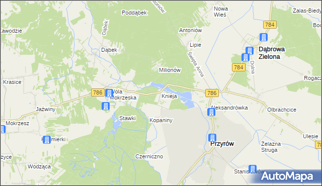 mapa Knieja gmina Przyrów, Knieja gmina Przyrów na mapie Targeo