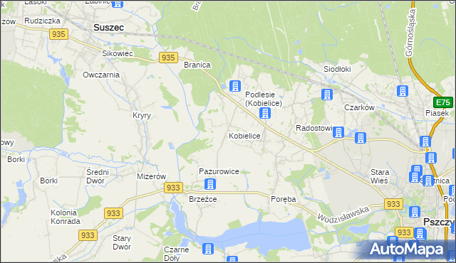 mapa Kobielice gmina Suszec, Kobielice gmina Suszec na mapie Targeo