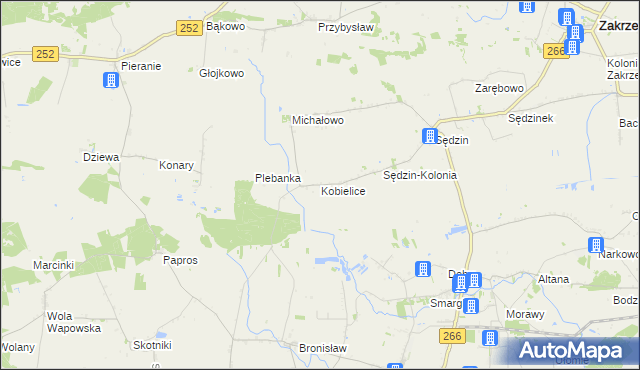 mapa Kobielice gmina Zakrzewo, Kobielice gmina Zakrzewo na mapie Targeo