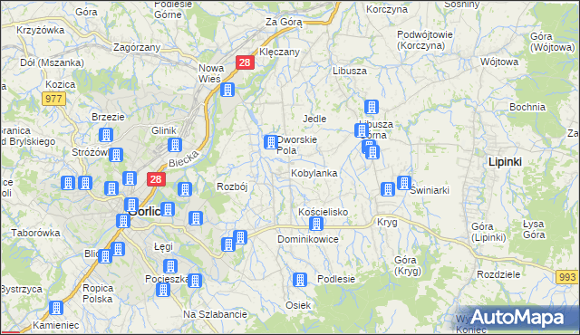 mapa Kobylanka gmina Gorlice, Kobylanka gmina Gorlice na mapie Targeo