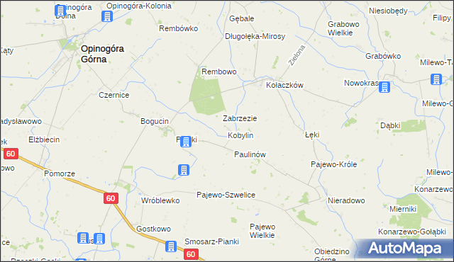 mapa Kobylin gmina Opinogóra Górna, Kobylin gmina Opinogóra Górna na mapie Targeo