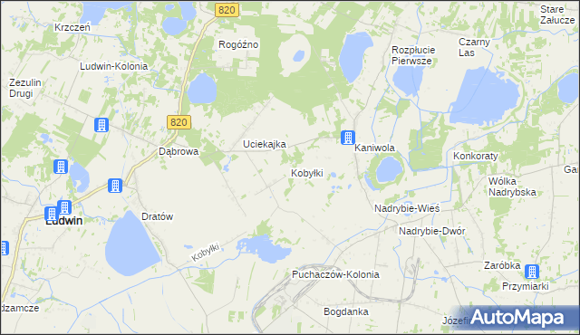 mapa Kobyłki gmina Ludwin, Kobyłki gmina Ludwin na mapie Targeo