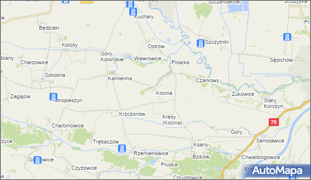 mapa Kocina gmina Opatowiec, Kocina gmina Opatowiec na mapie Targeo