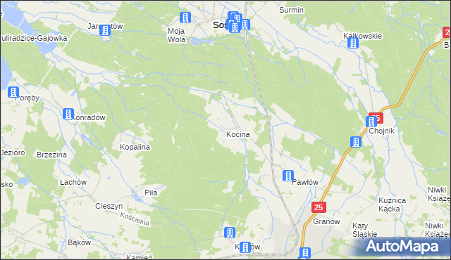 mapa Kocina gmina Sośnie, Kocina gmina Sośnie na mapie Targeo