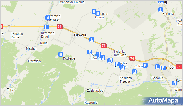 mapa Kocudza Druga, Kocudza Druga na mapie Targeo