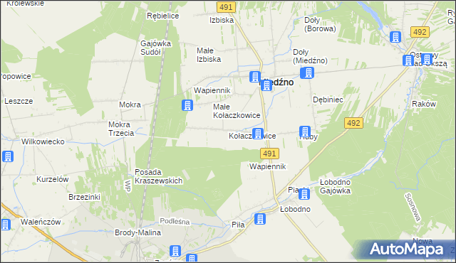 mapa Kołaczkowice gmina Miedźno, Kołaczkowice gmina Miedźno na mapie Targeo