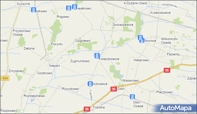 mapa Kołaczkowice gmina Miejska Górka, Kołaczkowice gmina Miejska Górka na mapie Targeo