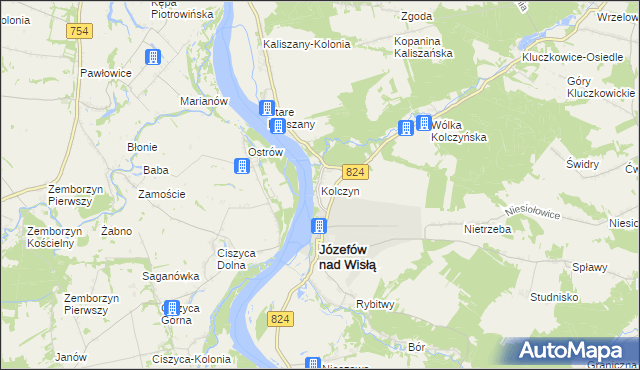 mapa Kolczyn gmina Józefów nad Wisłą, Kolczyn gmina Józefów nad Wisłą na mapie Targeo