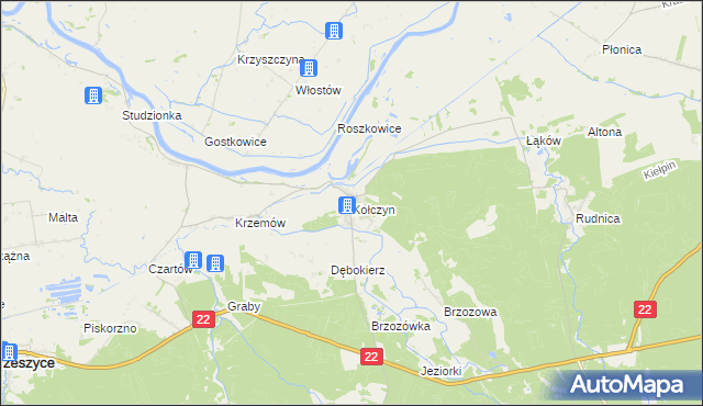 mapa Kołczyn gmina Krzeszyce, Kołczyn gmina Krzeszyce na mapie Targeo