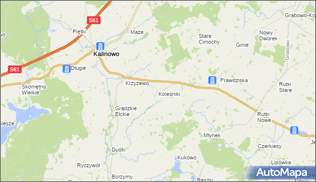 mapa Koleśniki gmina Kalinowo, Koleśniki gmina Kalinowo na mapie Targeo