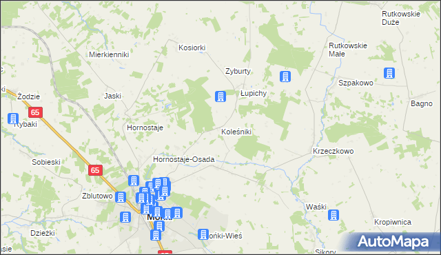 mapa Koleśniki gmina Mońki, Koleśniki gmina Mońki na mapie Targeo