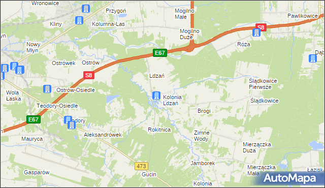 mapa Kolonia Ldzań, Kolonia Ldzań na mapie Targeo