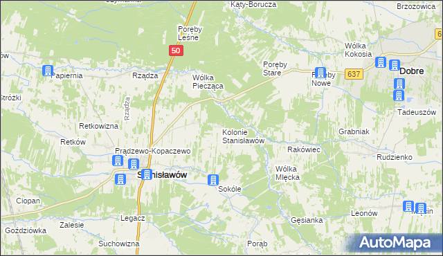 mapa Kolonie Stanisławów, Kolonie Stanisławów na mapie Targeo