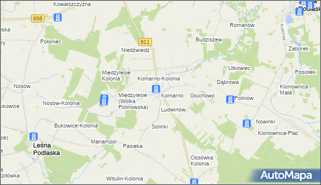 mapa Komarno gmina Konstantynów, Komarno gmina Konstantynów na mapie Targeo
