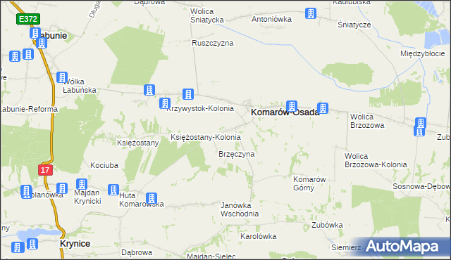 mapa Komarów-Wieś, Komarów-Wieś na mapie Targeo