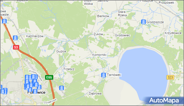 mapa Komorniki gmina Polkowice, Komorniki gmina Polkowice na mapie Targeo