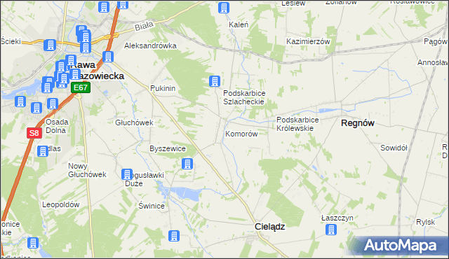 mapa Komorów gmina Cielądz, Komorów gmina Cielądz na mapie Targeo