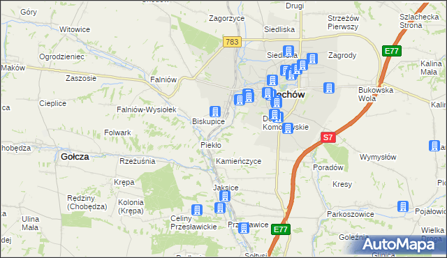 mapa Komorów gmina Miechów, Komorów gmina Miechów na mapie Targeo