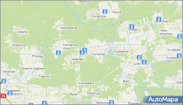 mapa Komorów gmina Stąporków, Komorów gmina Stąporków na mapie Targeo