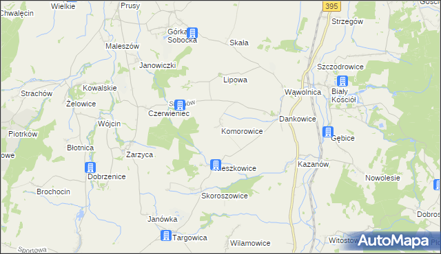 mapa Komorowice gmina Kondratowice, Komorowice gmina Kondratowice na mapie Targeo