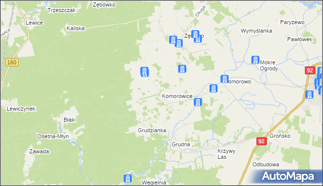 mapa Komorowice gmina Lwówek, Komorowice gmina Lwówek na mapie Targeo