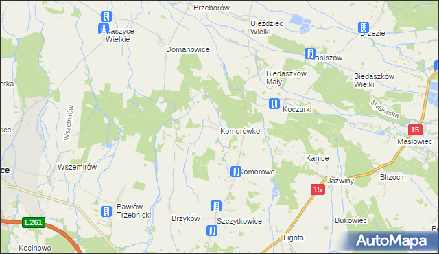 mapa Komorówko gmina Trzebnica, Komorówko gmina Trzebnica na mapie Targeo