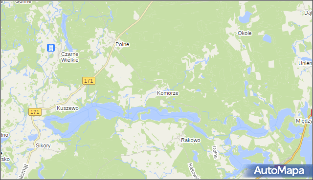 mapa Komorze gmina Borne Sulinowo, Komorze gmina Borne Sulinowo na mapie Targeo