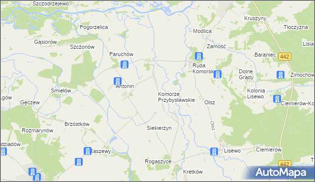 mapa Komorze Przybysławskie, Komorze Przybysławskie na mapie Targeo