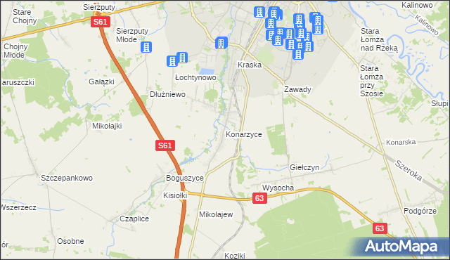 mapa Konarzyce gmina Łomża, Konarzyce gmina Łomża na mapie Targeo